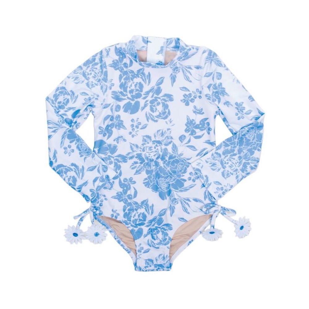 Floral Blue Kids Swim One Piece